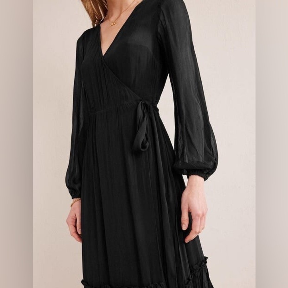 NWT Boden Long Sleeve maxi Wrap Dress Black spring fall - Picture 7 of 7